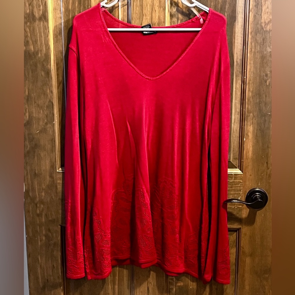 Red V-Neck Sweater with delicate detailing